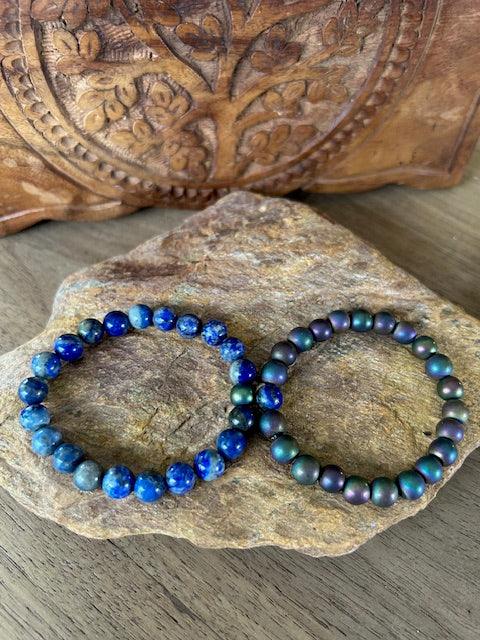 natural gemstones lapis and rainbow hematite connection set to share with someone special