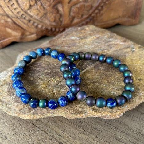 natural gemstones lapis and rainbow hematite connection set to share with someone special