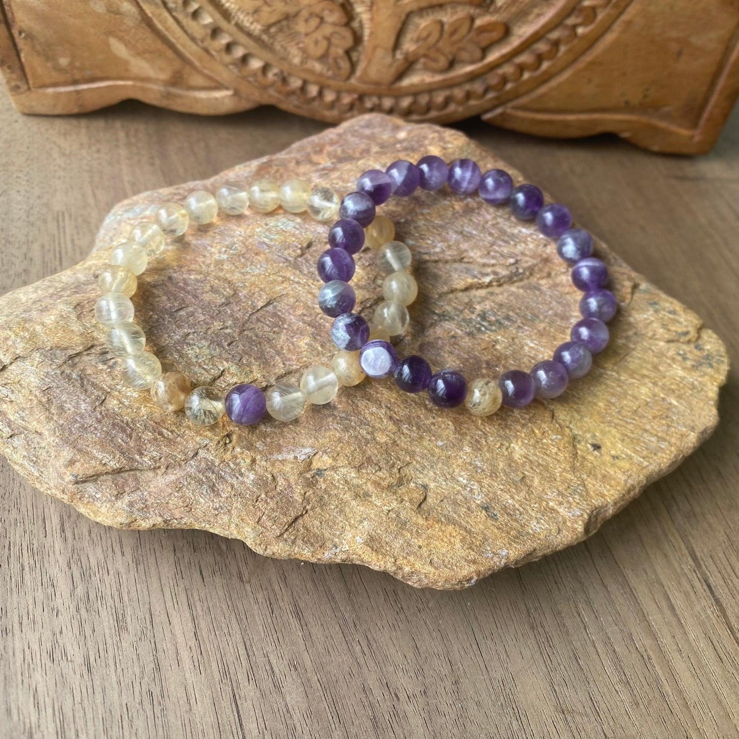 natural gemstone beads amethyst and citrine connection bracelet set to share with someone special 