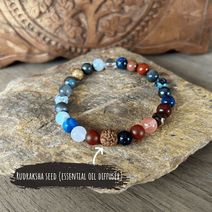 natural gemstone beaded balance bracelet featuring an essential oil diffuser rudraksha seed