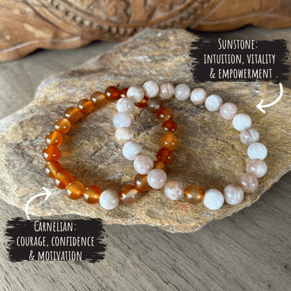 natural gemstone carnelian and sunstone connection set bracelets to share with someone special