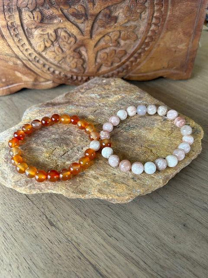 natural gemstone carnelian and sunstone connection set bracelets to share with someone special