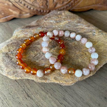 natural gemstone carnelian and sunstone connection set bracelets to share with someone special